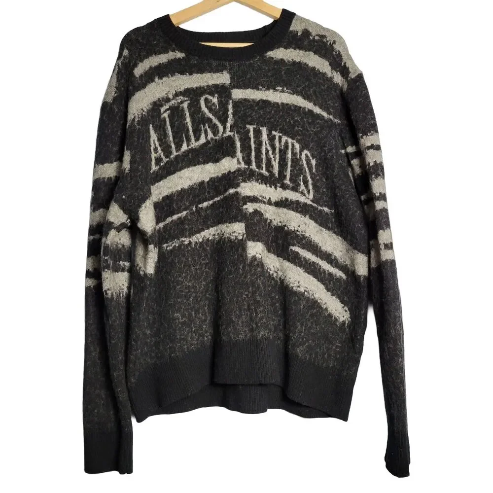 AllSaints Ture Saints Crew Jumper Sweater XL Distressed Zebra Knit Wool Alpaca